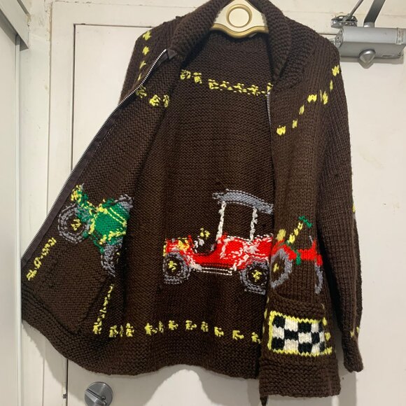 HAND KNITTED GRAPHIC SWEATER CARDIGANS SIZE XL - Picture 5 of 9